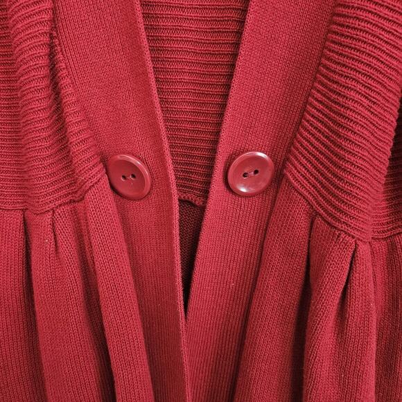 ND New Direction Red Tunic Open Front Sweater Size PL Petite Pleated Buttons - Picture 3 of 9